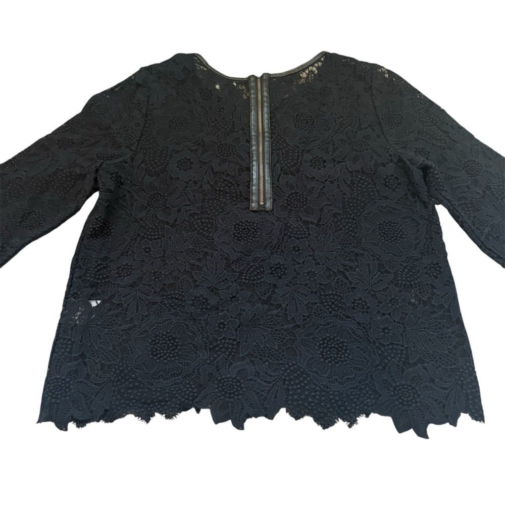 Joie Black Lace Whimsigoth Long Sleeve Top Faux Leather Collar Size Medium - Picture 3 of 8